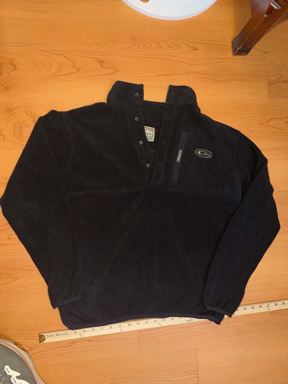 Drake Waterfowl Fleece Pullover Size L Black Snap Neck